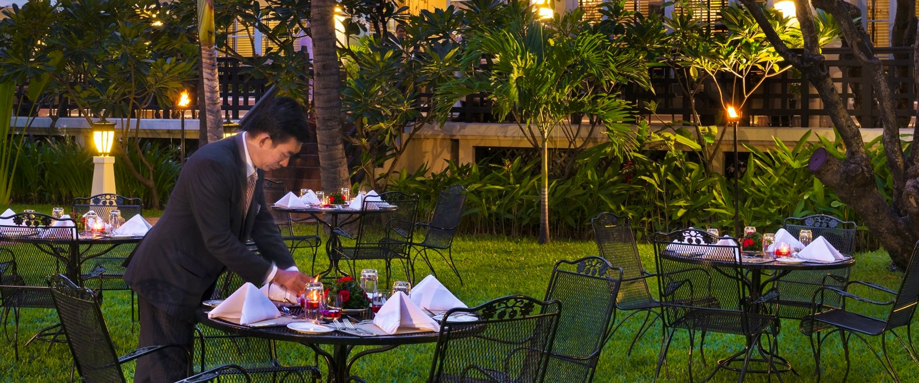 Garden dinign at Raffles Hotel le Royal, Cambodia