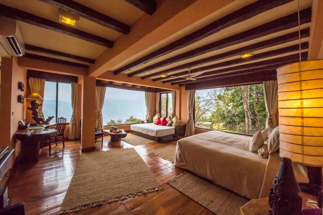 royal suite bedroom at dwarikas resort dhulikhel