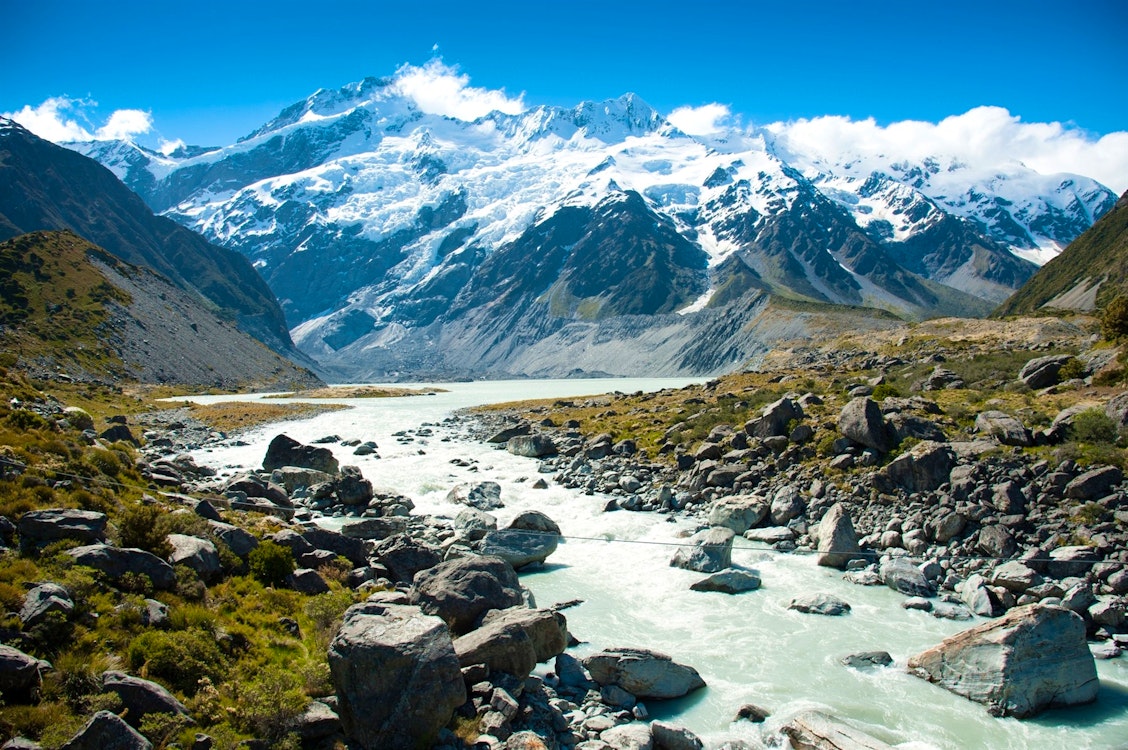 beautiful view during walk to glacier in mount cook national park south island new zealand