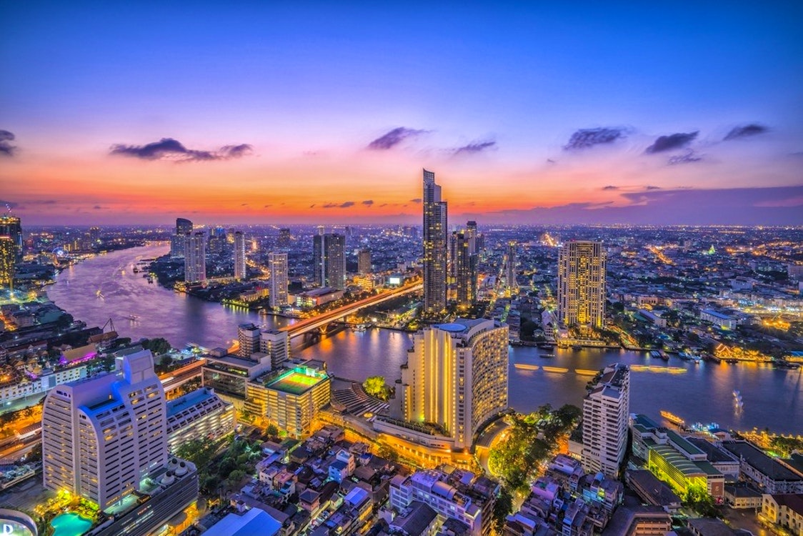 bangkok city skyline and chao phraya river bangkok thailand