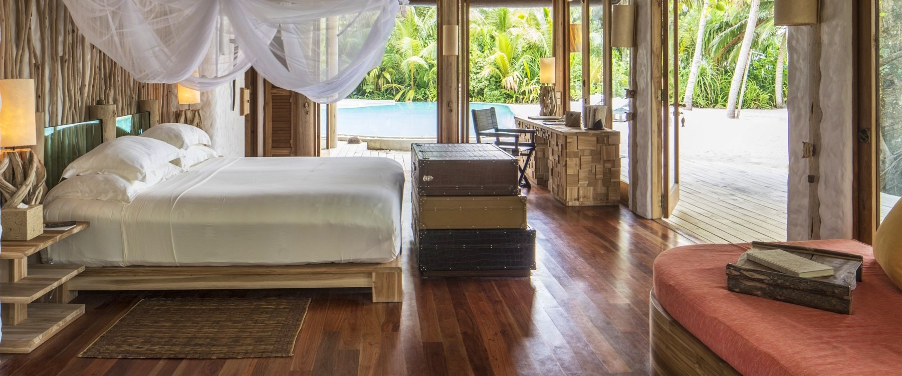 Bedroom in Villa 14 at Soneva Fushi, Maldives, Indian Ocean 