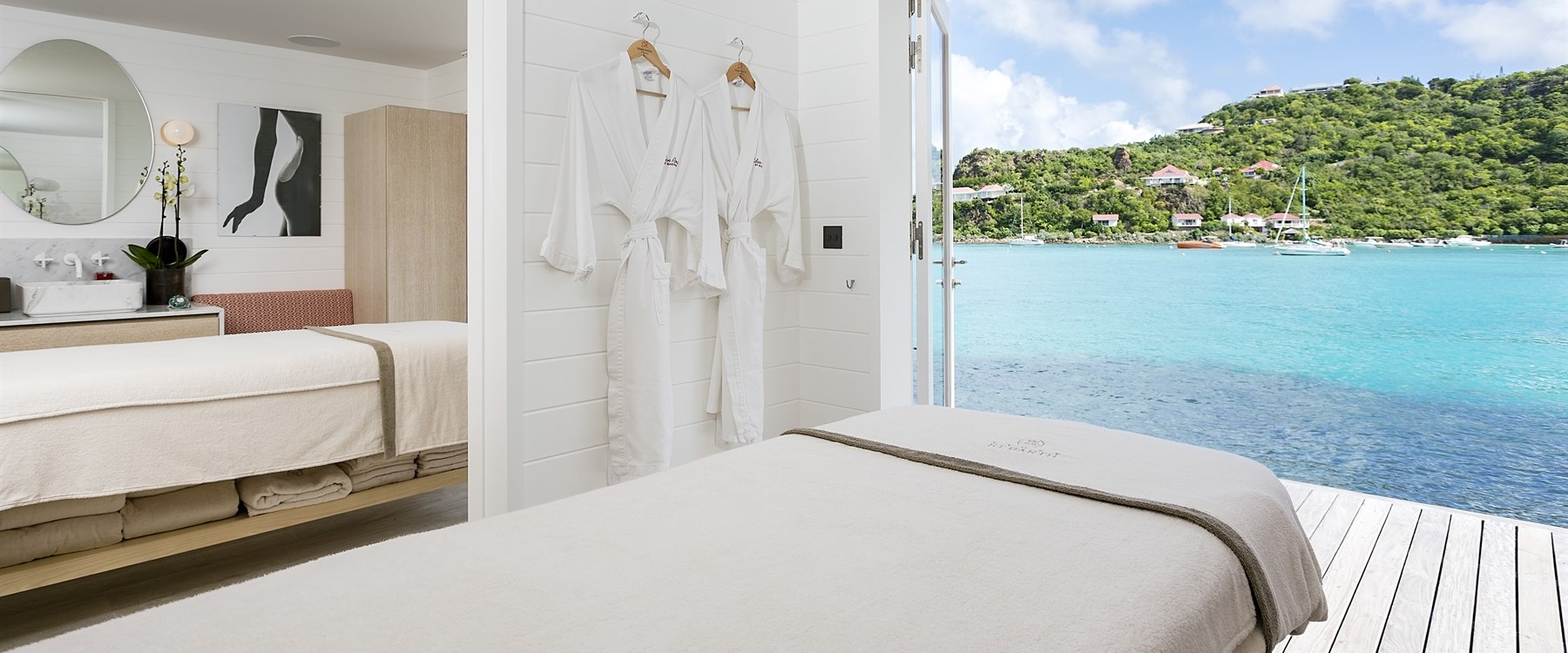 Spa treatment table overlooking the ocean at Eden Rock, St Barths