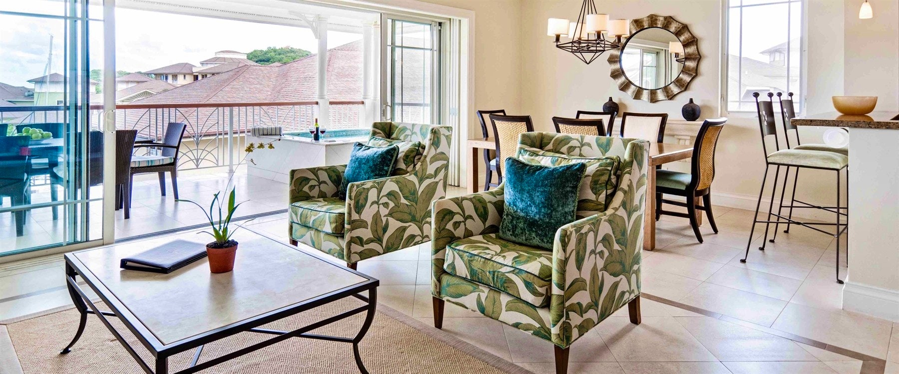 Marina View Living Room at The Landings Resort and Spa by Elegant Hotels, St Lucia 