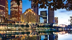 night time scene at the langham melbourne