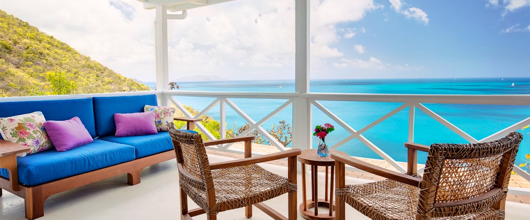 Terrace overlooking the ocean at Guana Island, British Virgin Islands
