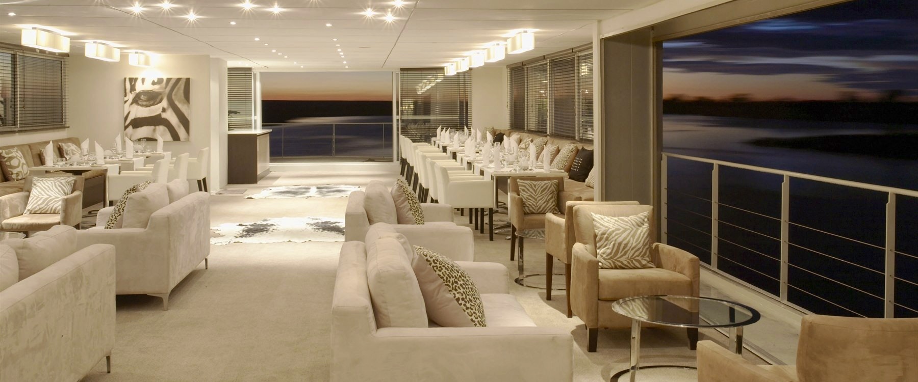 Dining room on Elephant viewing on Zambezi Queen