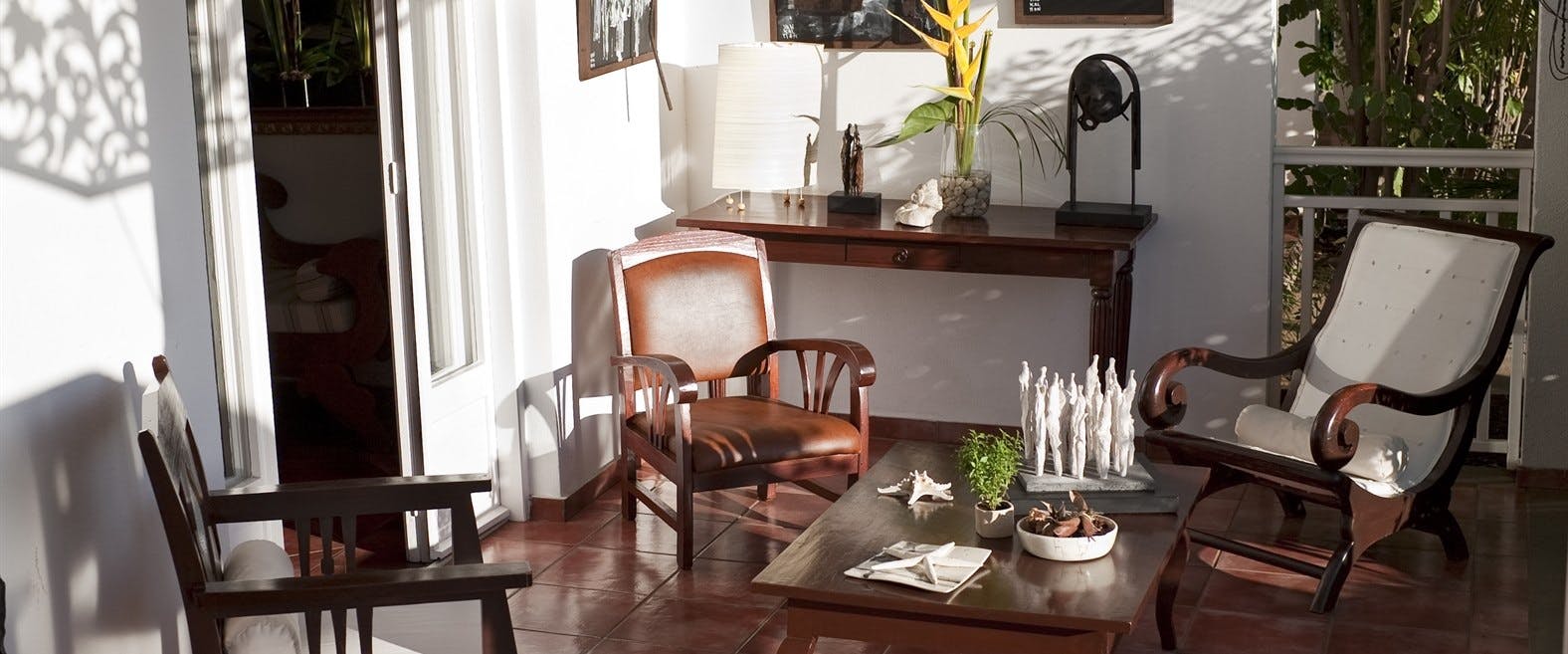 Outside terrace area at Blue Margouillat Seaview Hotel, Reunion Island 