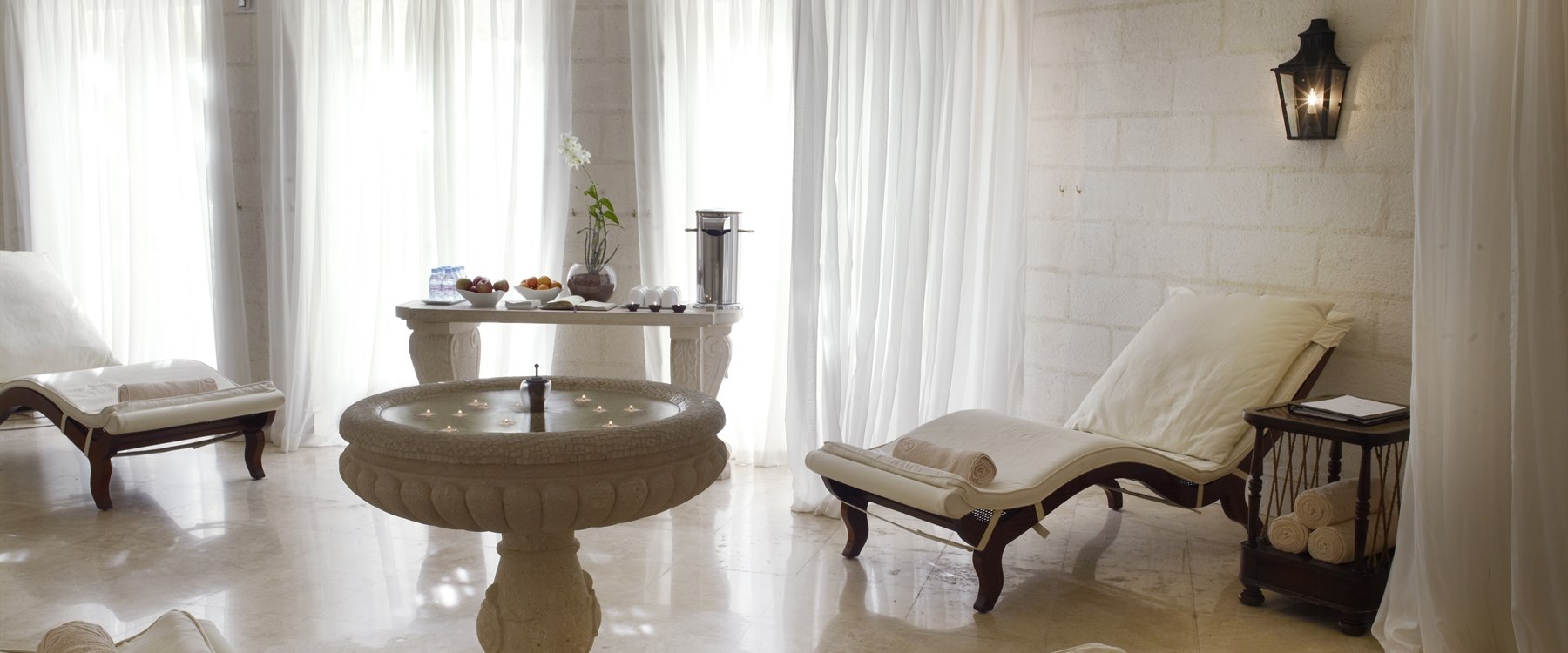 The relaxation room within the spa at Sandy Lane, Barbados