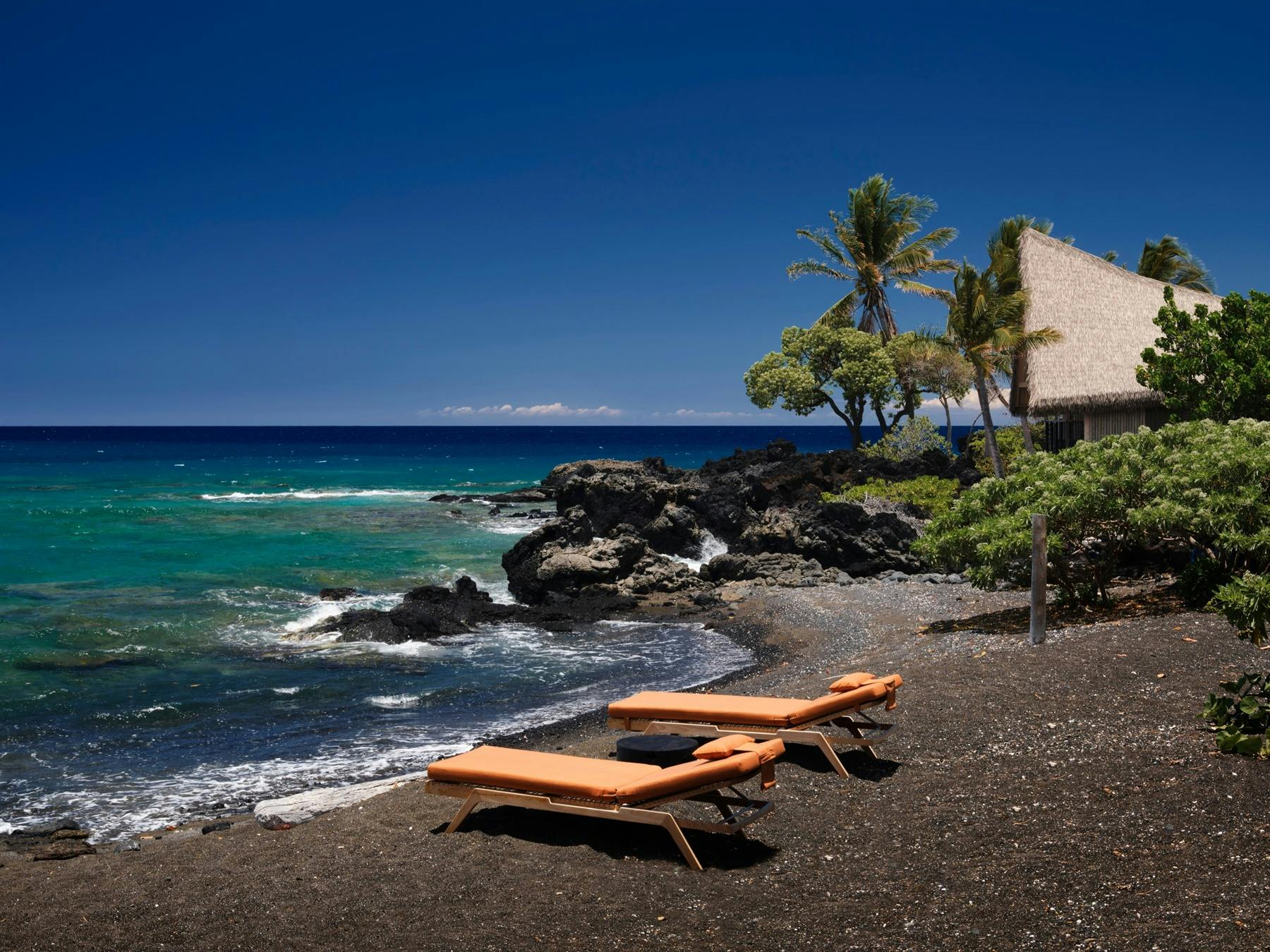 Kauhale, Beach Front Black Sand, Lanai View, Kona Village, A Rosewood Resort, Big Island, Hawaii