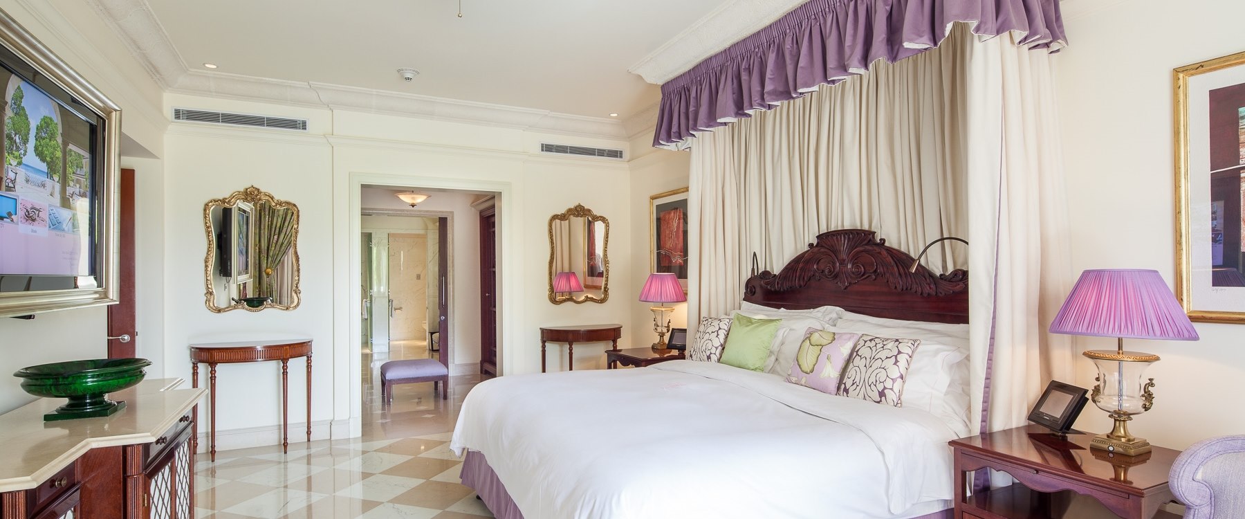 Main bedroom within the penthouse at Sandy Lane, Barbados