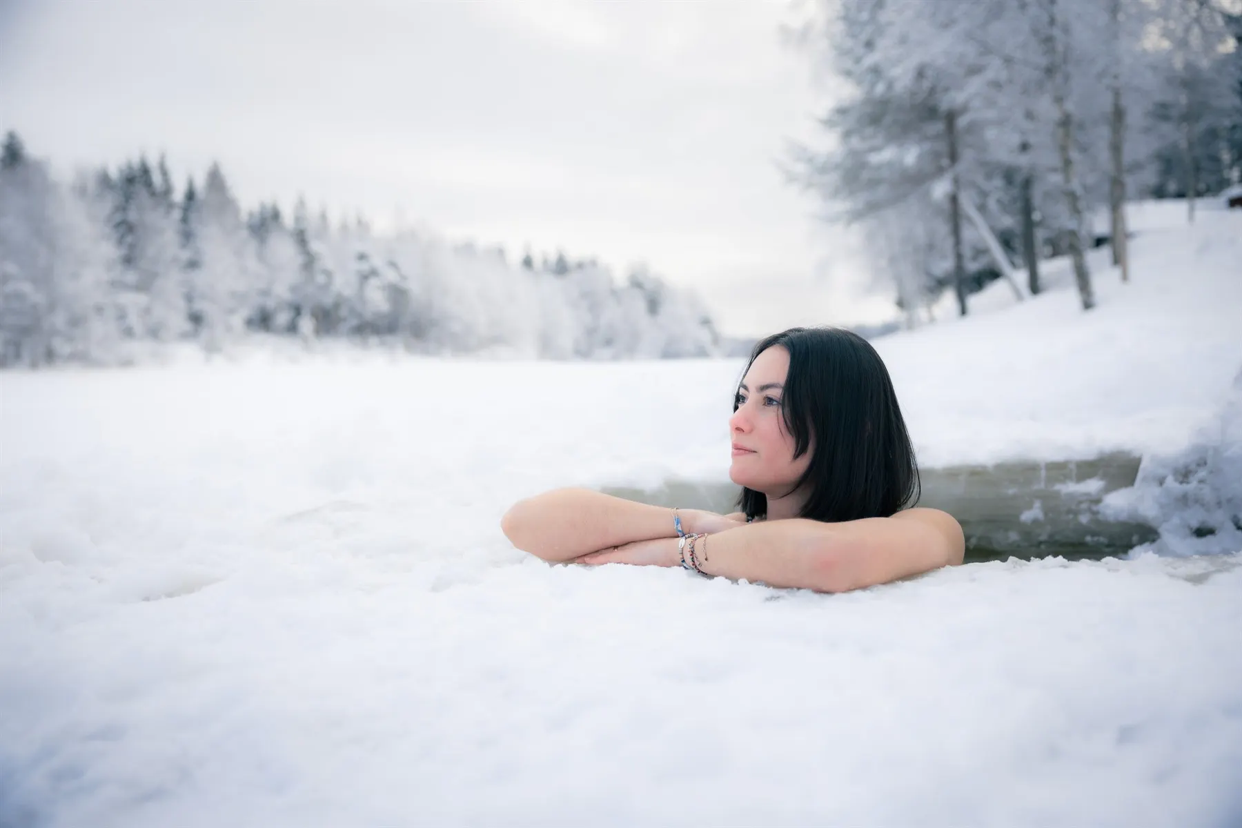 Ice swimming at Aino Private Island Hotel