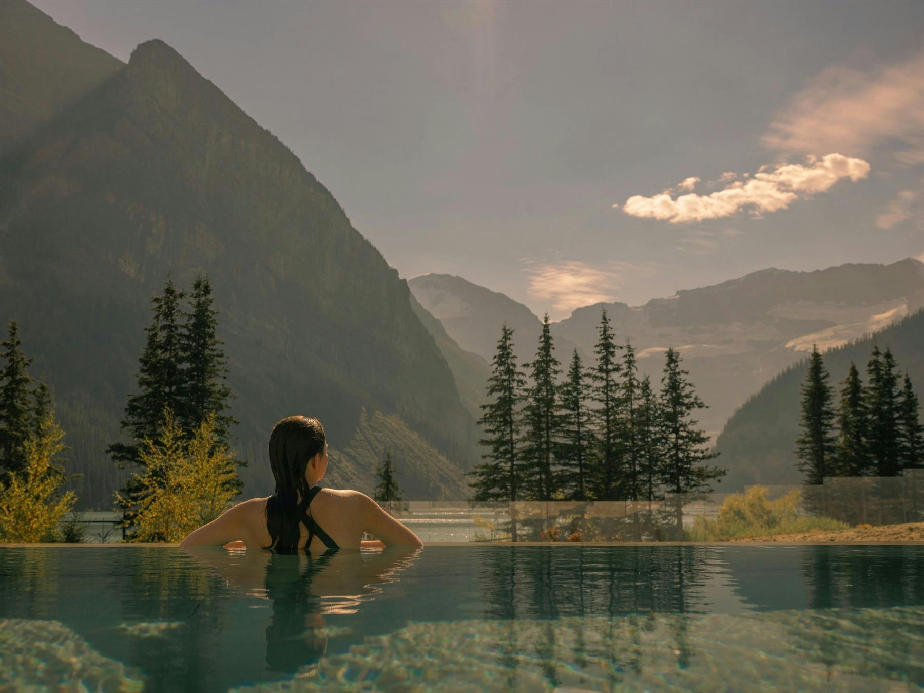 basin glacial waters - vitality pool view at fairmont chateau lake louise alberta 