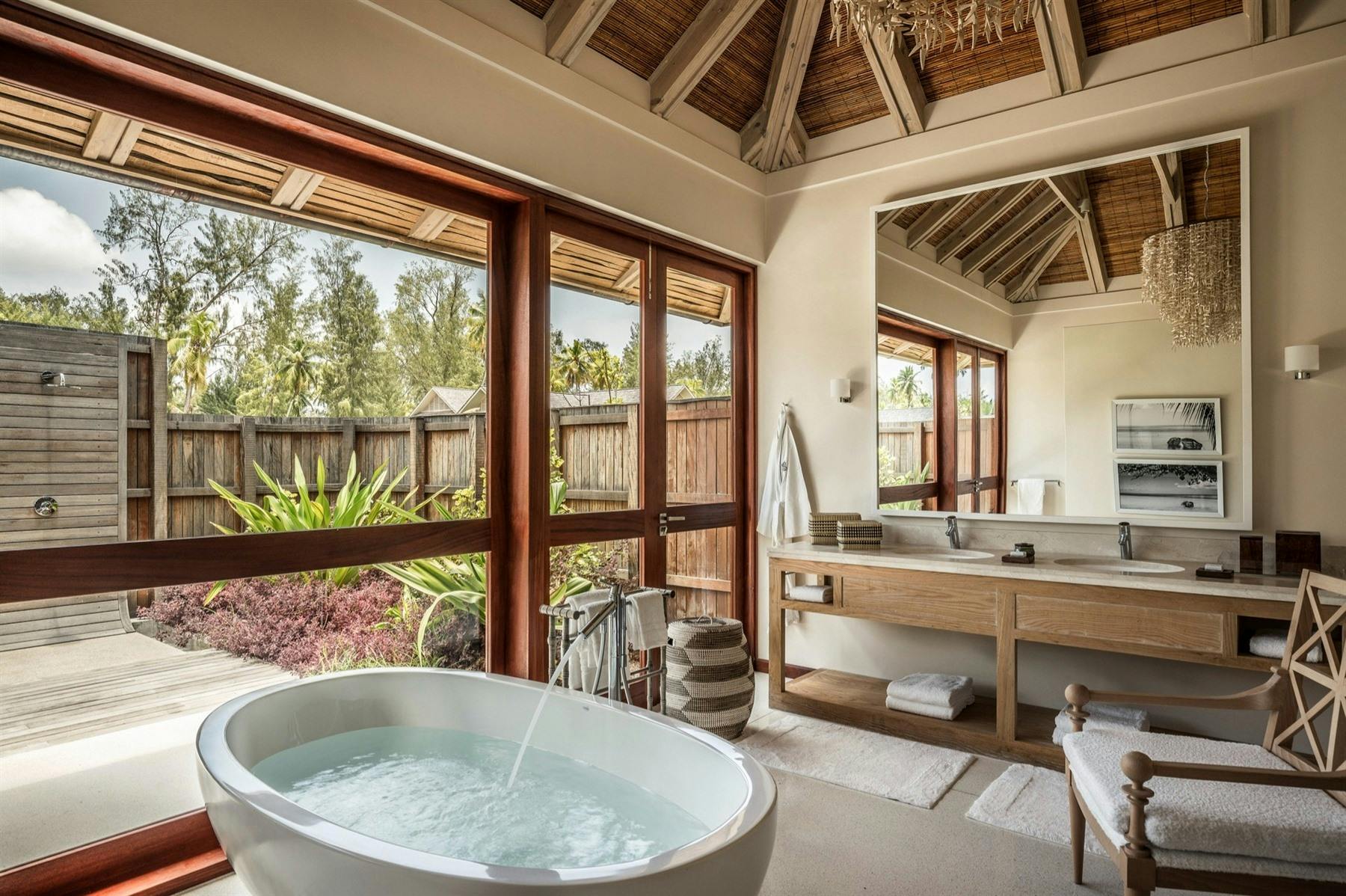 Beach Pool Villa bathroom at Four Seasons Resort Seychelles at Desroches Island