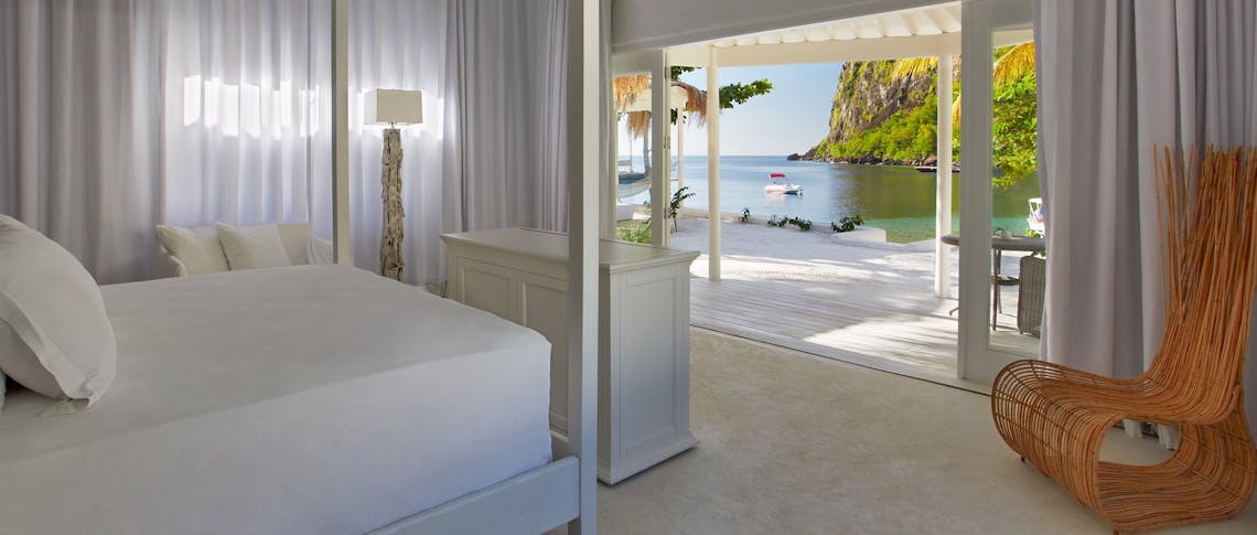 Bedroom of Beachfront Bungalow at Sugar Beach, A Viceroy Resort