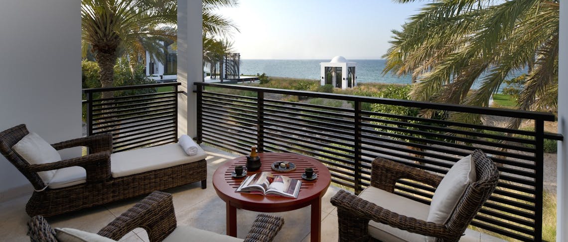 Chedi club suite terrace with ocean view at The Chedi Muscat, Oman