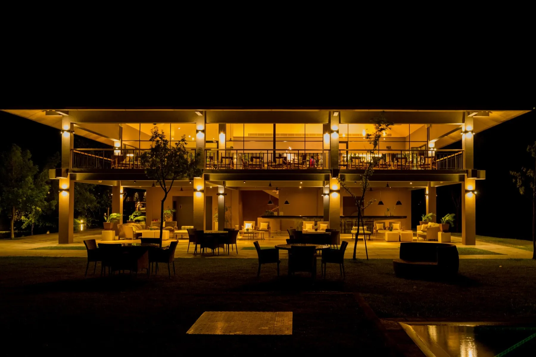Exterior View of Hotel at Night, Water Garden, Sigiriya, Sri Lanka
