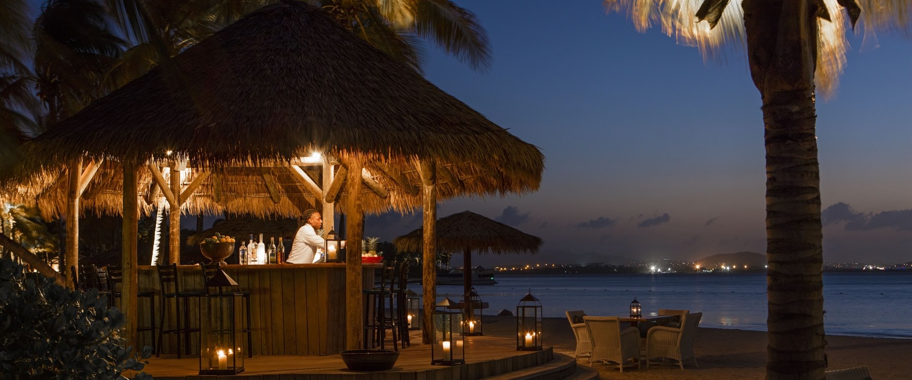 Beach bar sat on the sands of Jumby Bay, A Rosewood Resort, Antigua