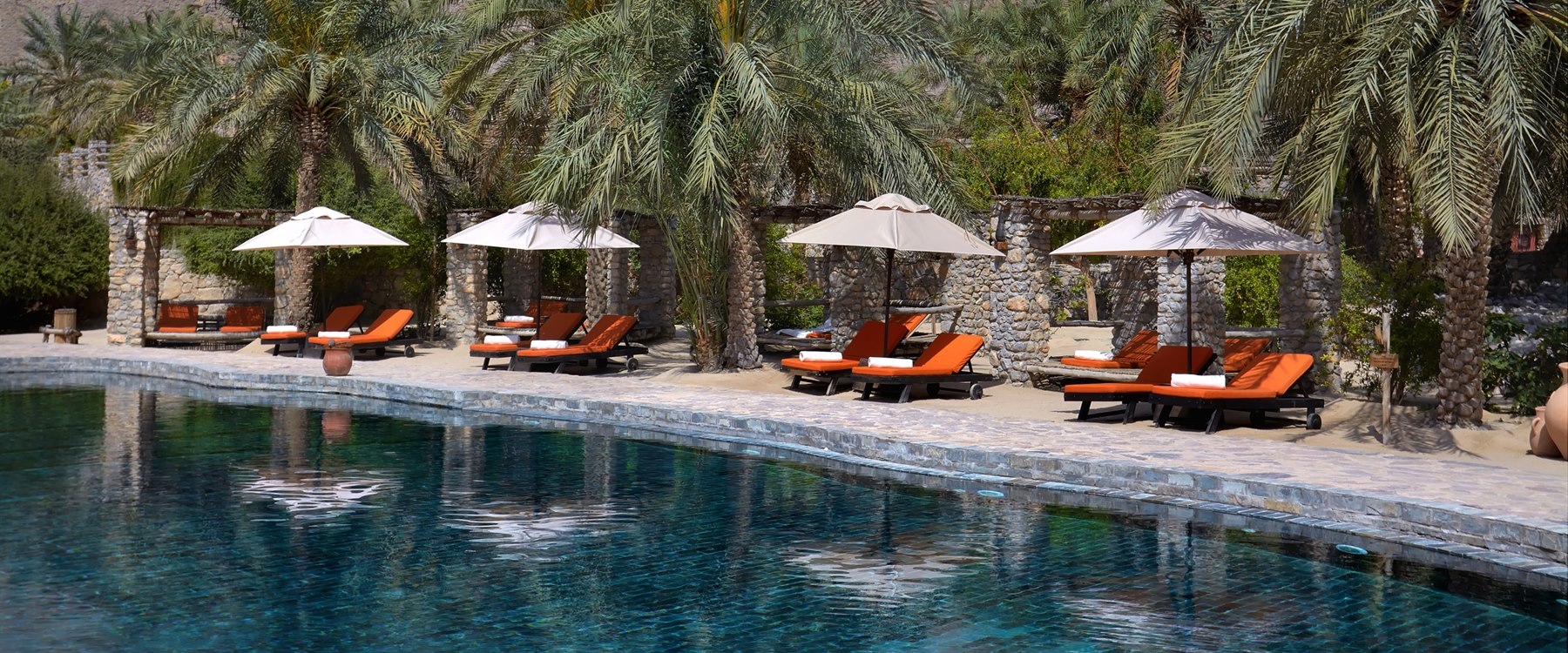 Sun loungers at Six Senses Zighy Bay, Oman