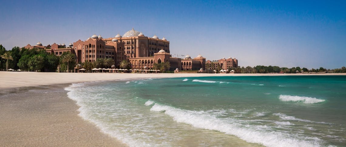 Palace exterior beach view at Emirates Palace, Abu Dhabi
